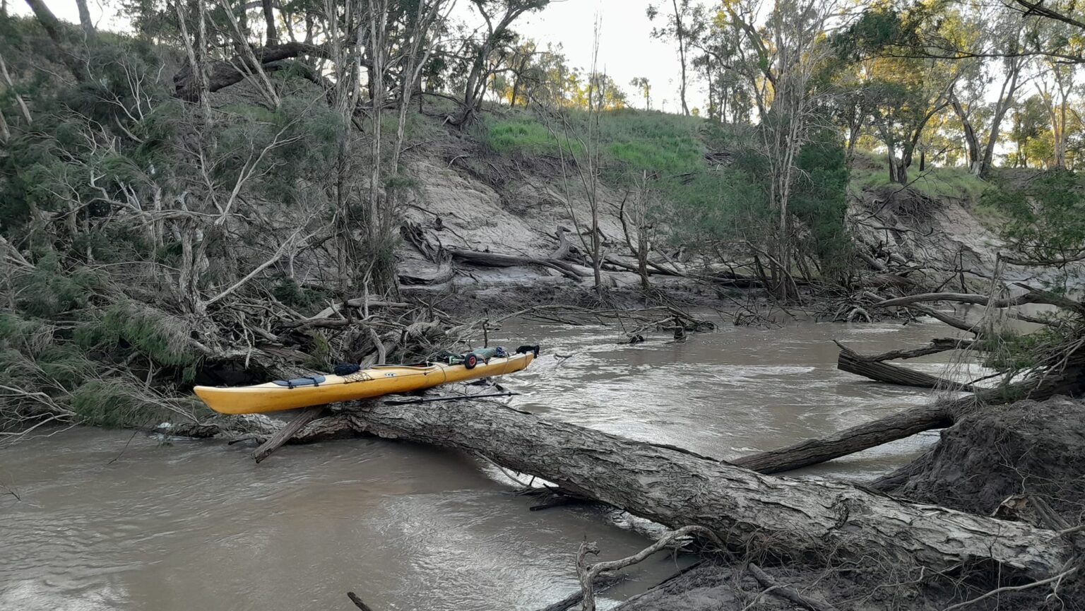 Alan Davison's kayak on a log