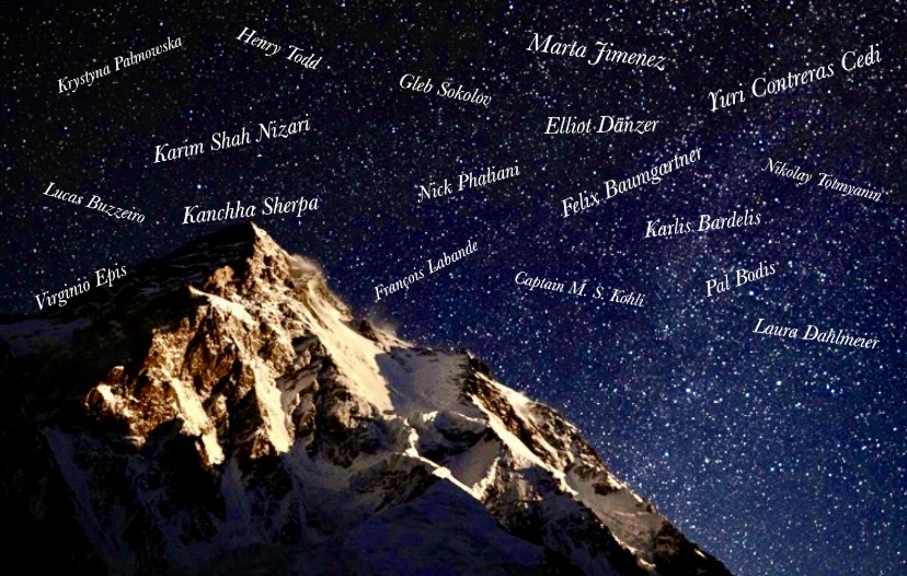 K2 and the night sky with the stars.