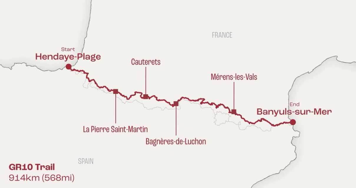 A map showing the GR10
