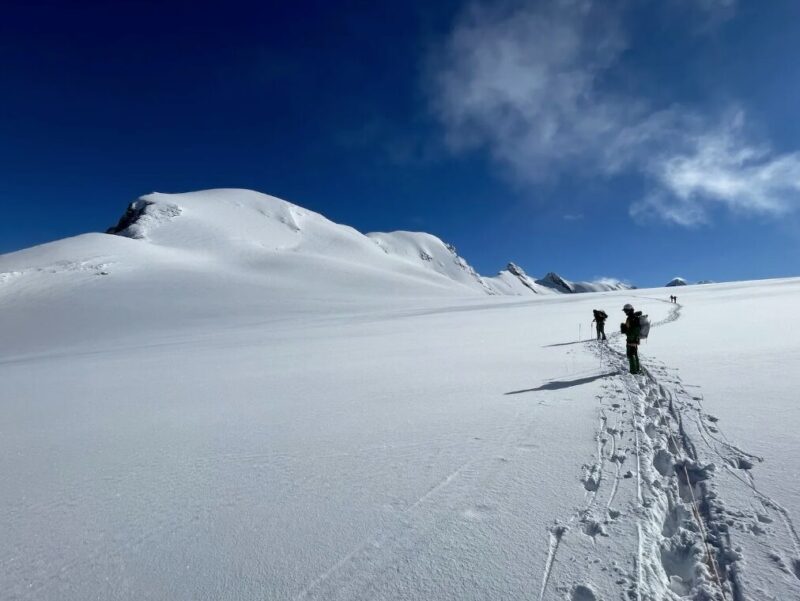 skiers on snowfield