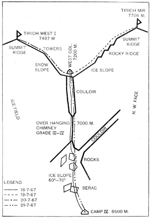 Sketch topo of a route on Tirich Mir.