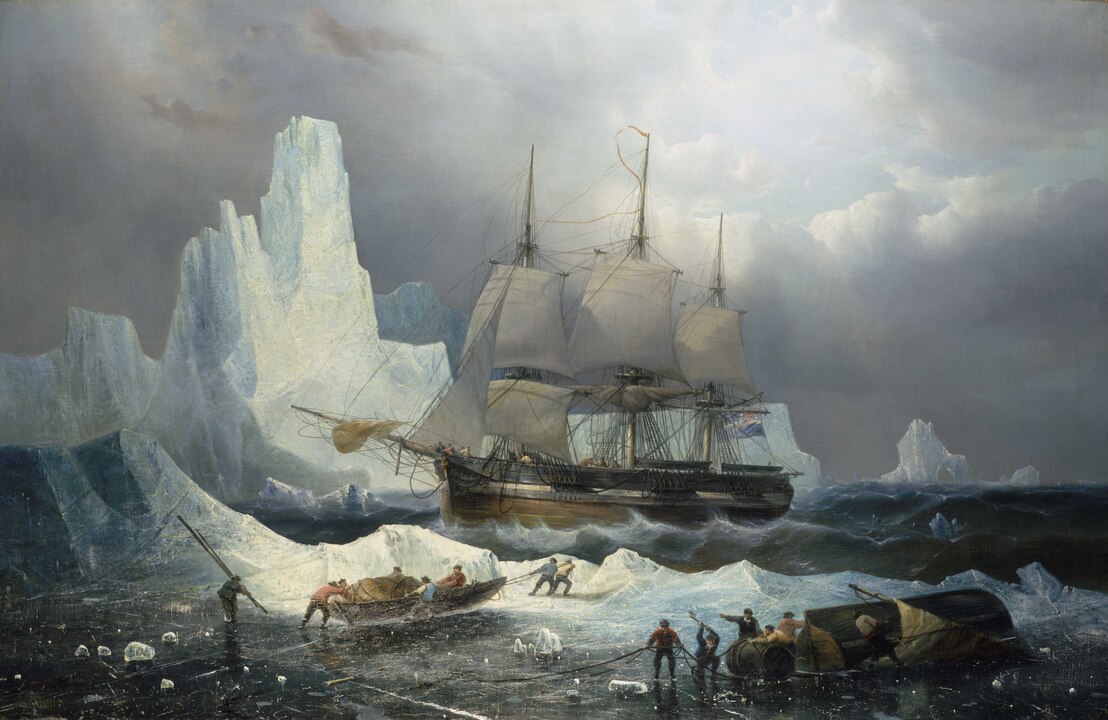 Painting of a ship frozen in ice