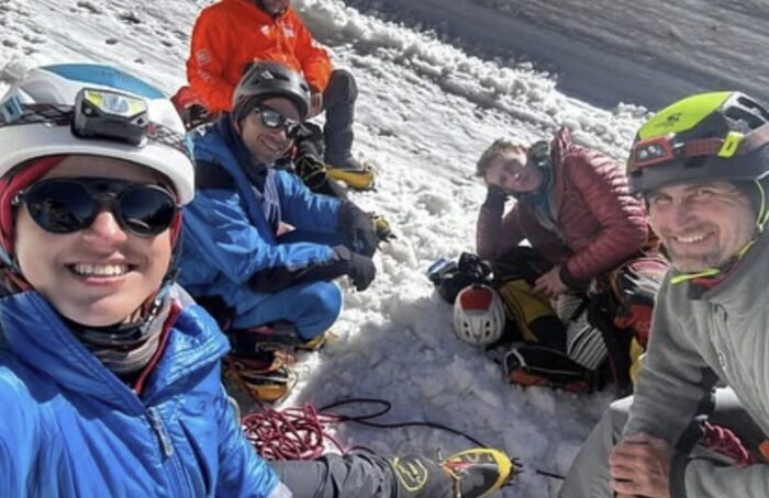 Climbers on a snow slope. 