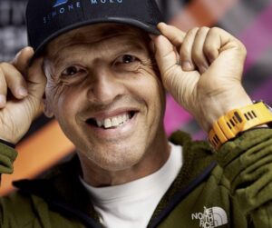 Close shot of ASimone Moro smiling and adjusting his cap.