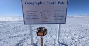 The 2026 South Pole marker.