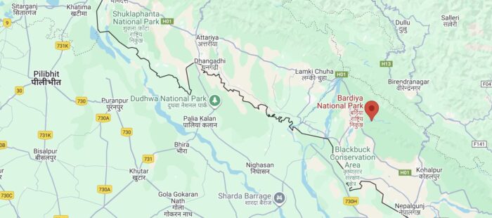 Location of Bardiya National Park, Nepal, on Google Maps