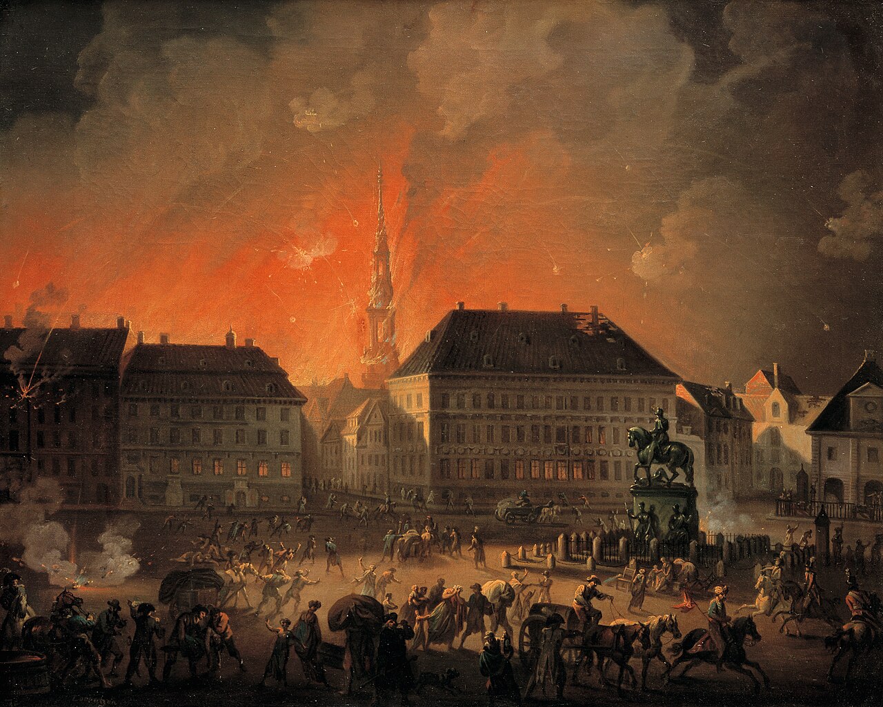Copenhagen on fire and people fleeing