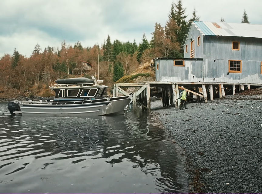 An old boathouse on the lake