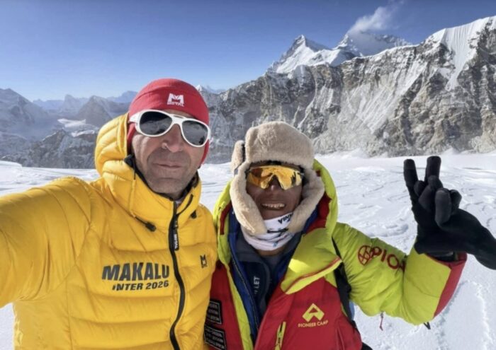 Climbers on glacial terrain on Makalu. 