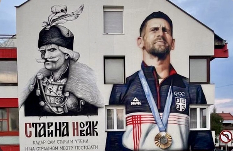 Starina Novak, and tennis player Novak Djokovic, on a mural.