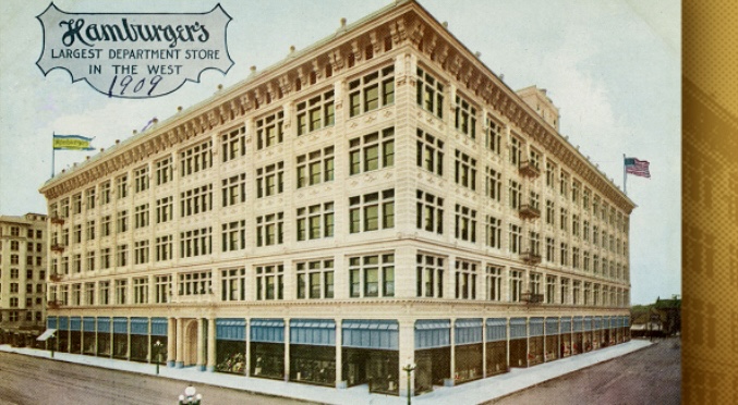 A postcard of the Hamburger Building in 1909.