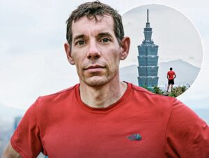 Alex Honnold and Taipei 101 skyscraper.