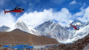Helicopters off to Everest Base Camp.