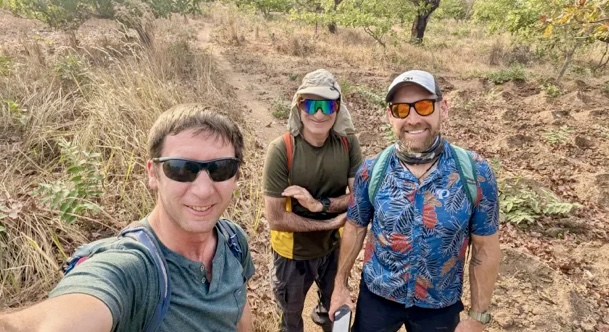 The team hiking out.