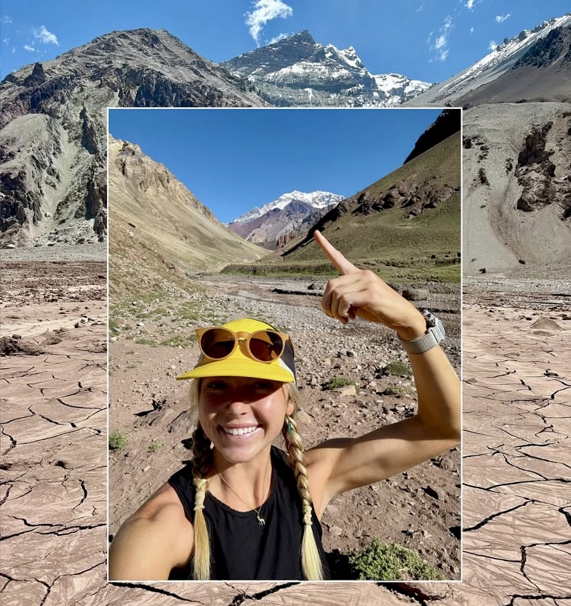 A happy Erin Ton showing Aconcagua.