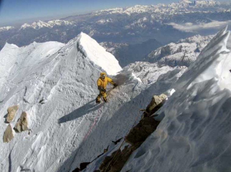 Simone Moro approaching Makalu's summit.
