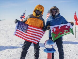 Will Smith, left, and Richard Parks at the South Pole.