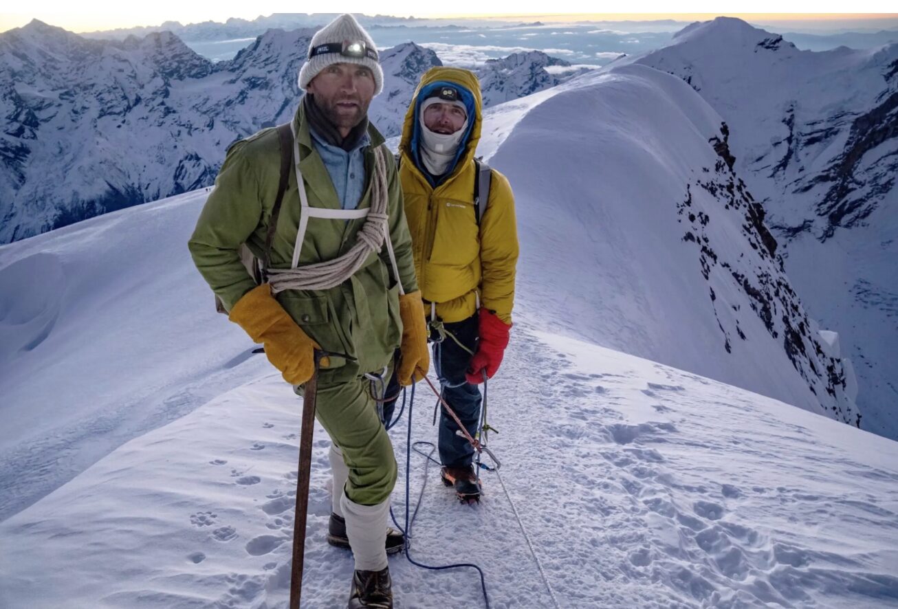 Hugo and Ross Turner on Mera Peak testing out mountaineering gear from different centuries.