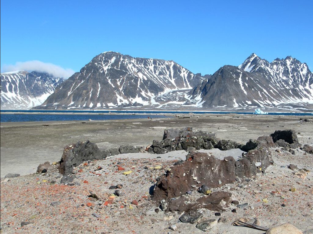 ruined blubber oven on an arctic beach