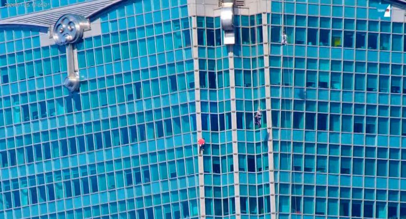 Alex climbing, from a distance