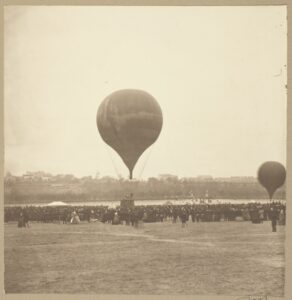 Sepia-toned photo of a large hot air balloon