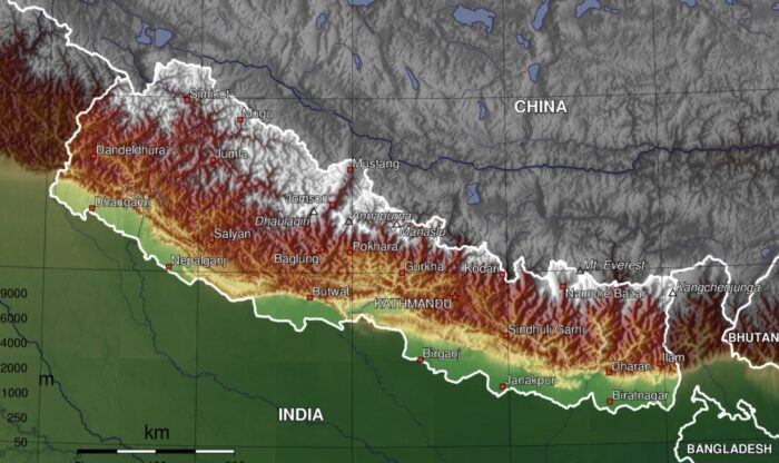 Map of Nepal. 