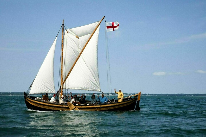 A shallop, a small, low sailing boat 