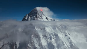 Mountain with flare going off
