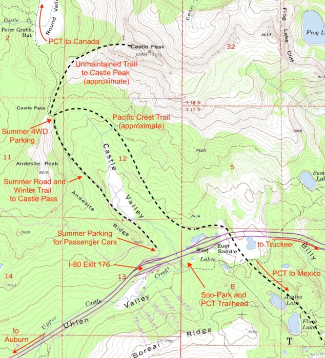 Castle peak (Lake tahoe) map.