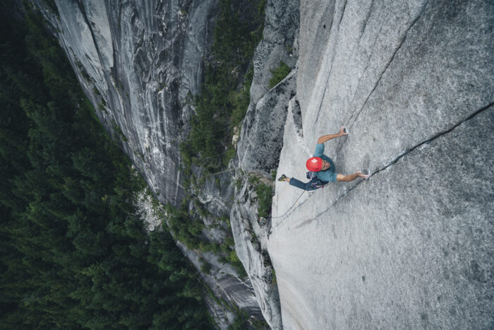 Connor Herson climbing in Squamish' granite.