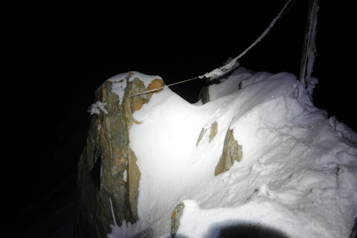 The summit of Pobeda shrouded in darkness.