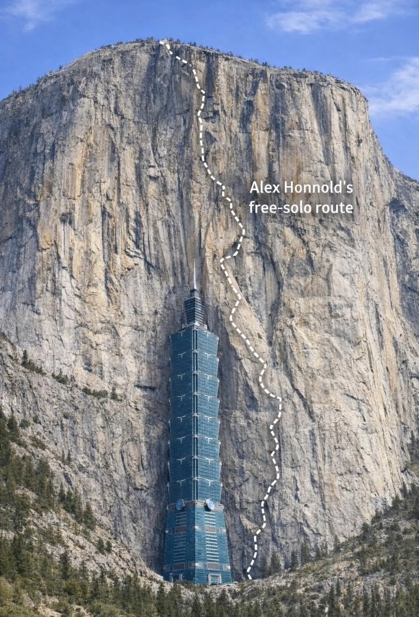 Honnold's Taipei 101 free solo vs. his Freerider free solo. 