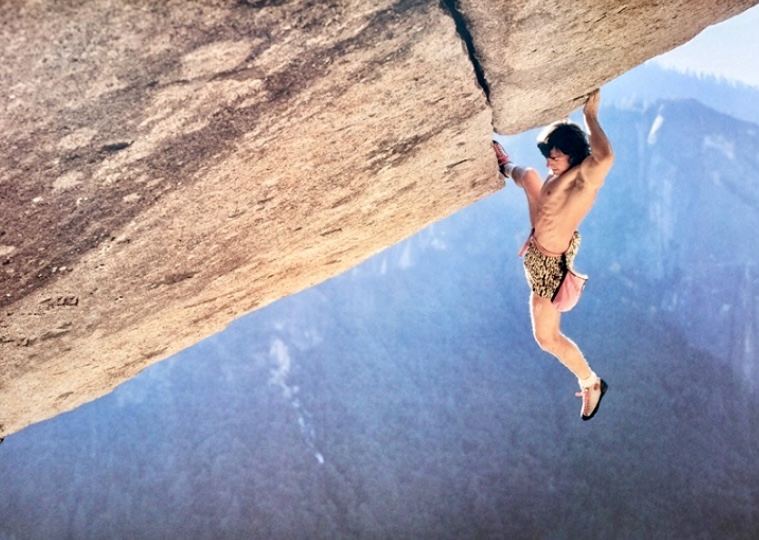 Wolfgang Gullich making the first free solo ascent of 'Separate Reality' in Yosemite. 