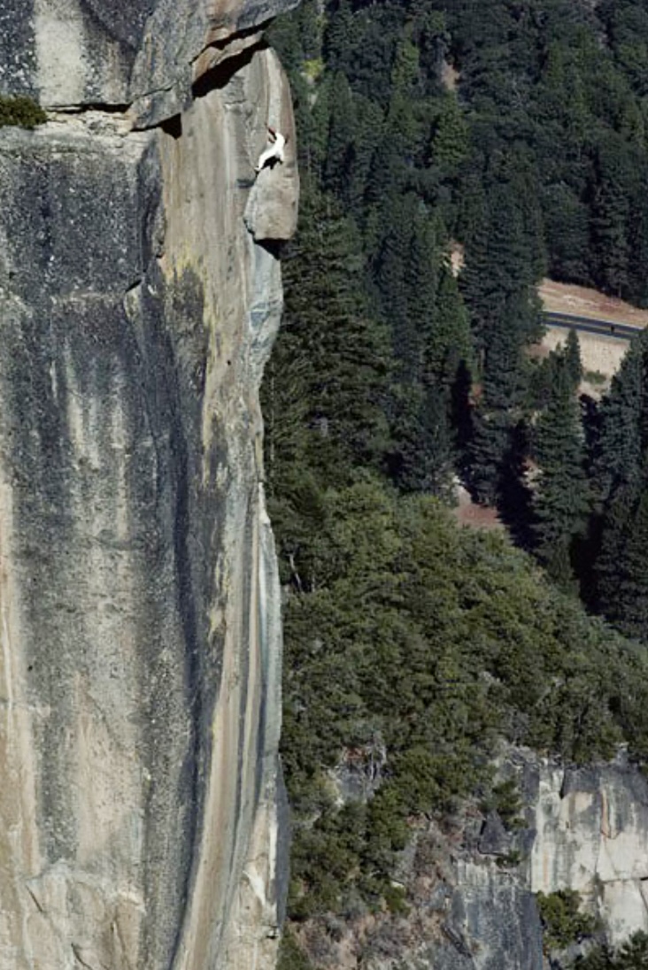 Peter Croft, during on one of his free solo ascents of The Rostrum. Once he free soloed it three times on the same day.