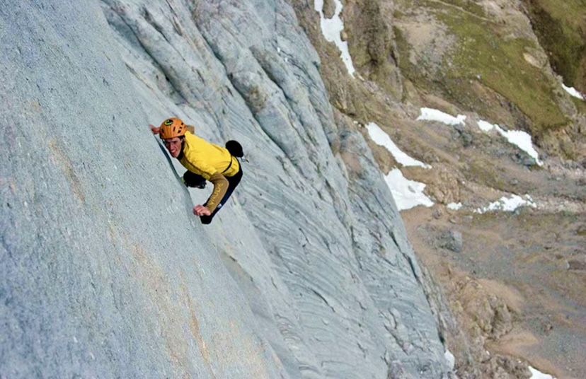 Hansjorg Auer free soloing the 'Fish Route'. 