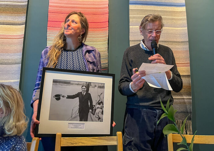 Committee members Hannah McKeand and Bjorn Basberg presenting the 2026 Shackleton Award