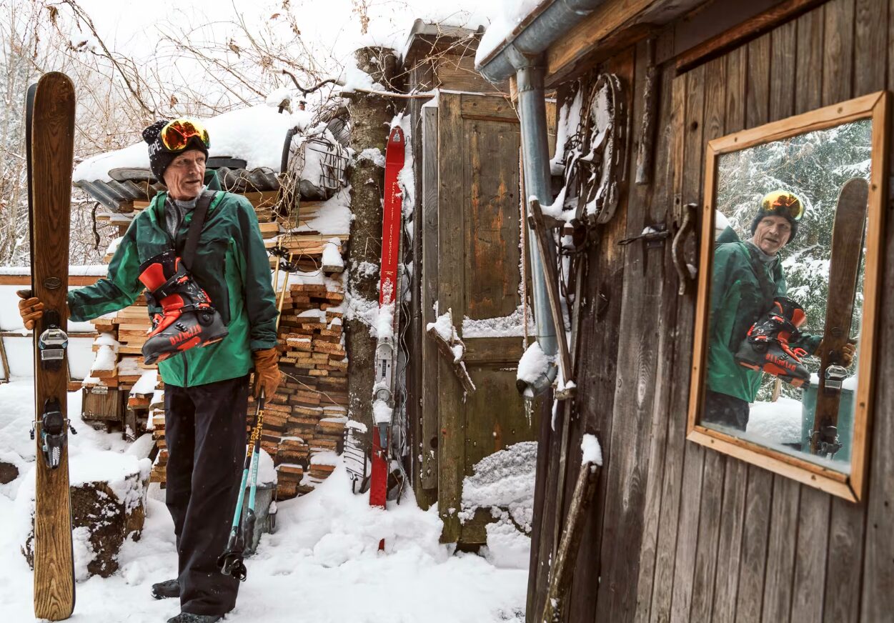 A photo of Gary Bigham getting ready for a days skiing