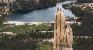 A proposal on the summit of Eichorn Pinnacle in Yosemite.