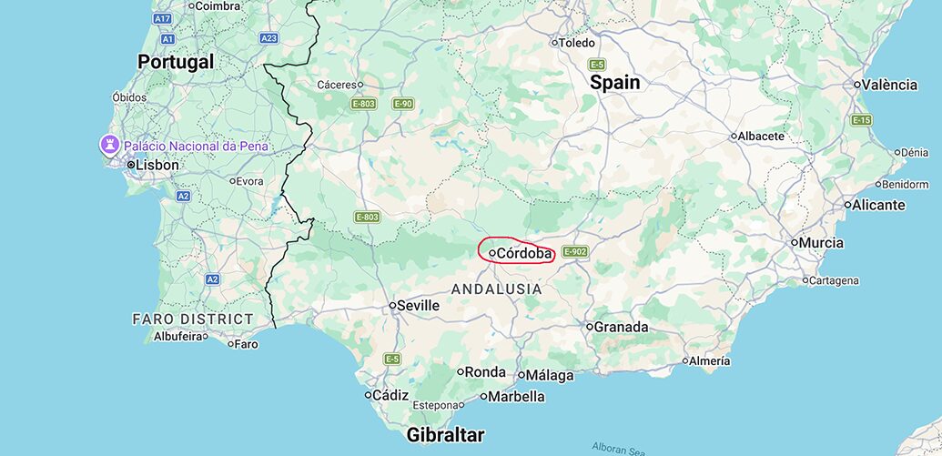 map of Spain, showing Cordoba, where the bone was found