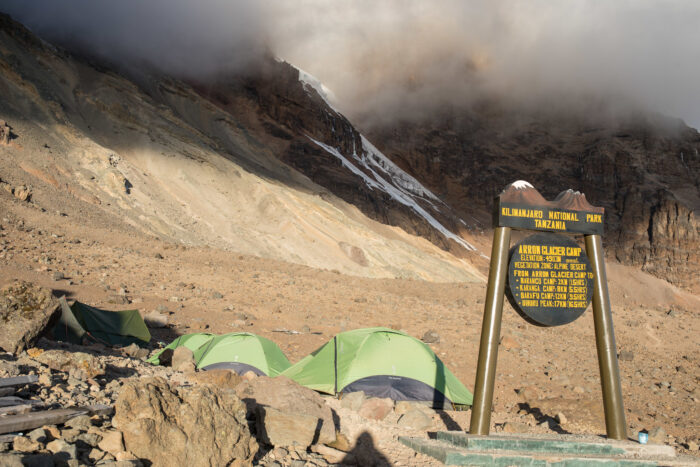 A camp on moraine terain on Kilimanjaro.