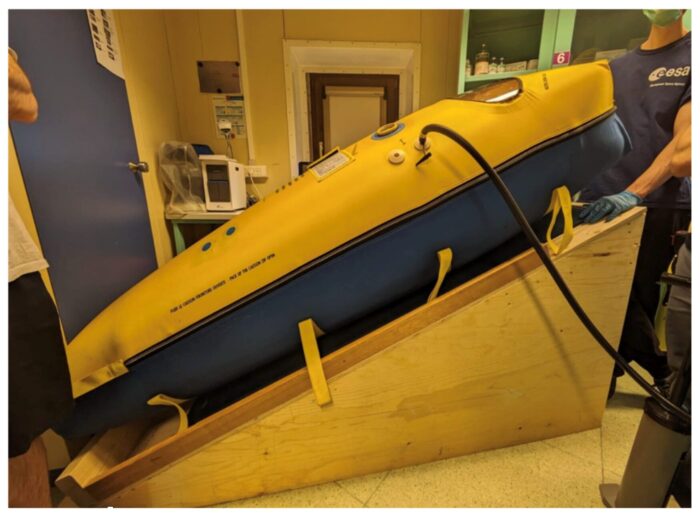 Patient in a mobile hyperbaric chamber