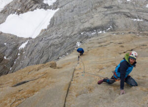 Climbers on the granite walls of Torres del Paine , Patagonia.