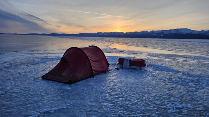 A tent on the ice of Lake Khovsgol, Mongolia