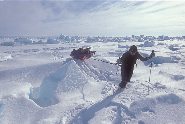 sledding through rough ice
