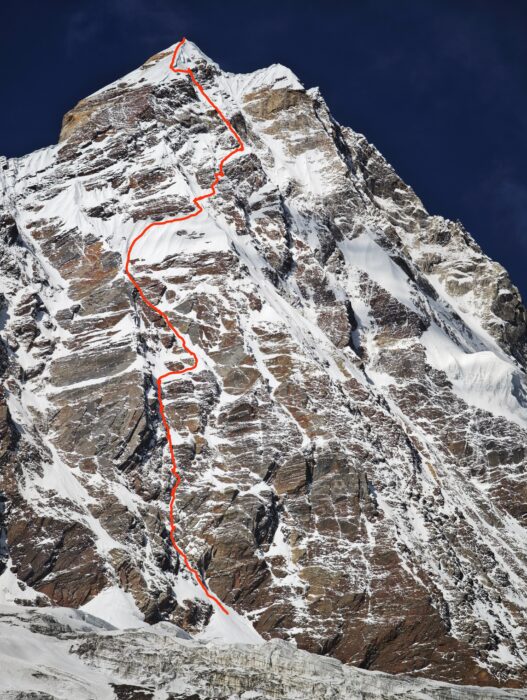 Topo of a route up a mixed face. 