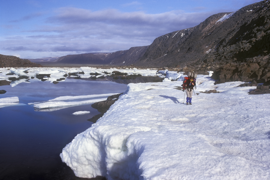 backpacker on the ice foot