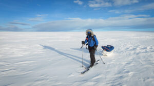 Stephane Weissbaum pulling a sled on the Vatnajokull Ice Cap