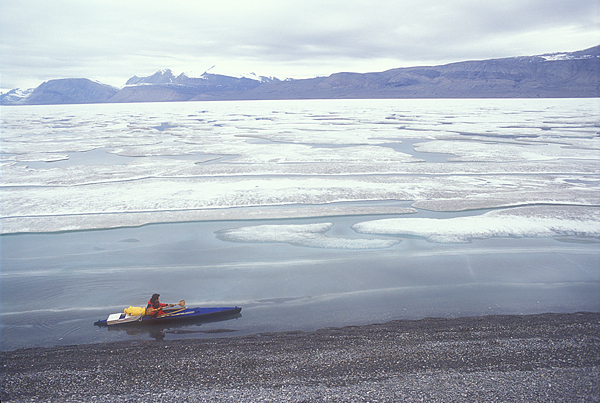kayaking surrounded by ice