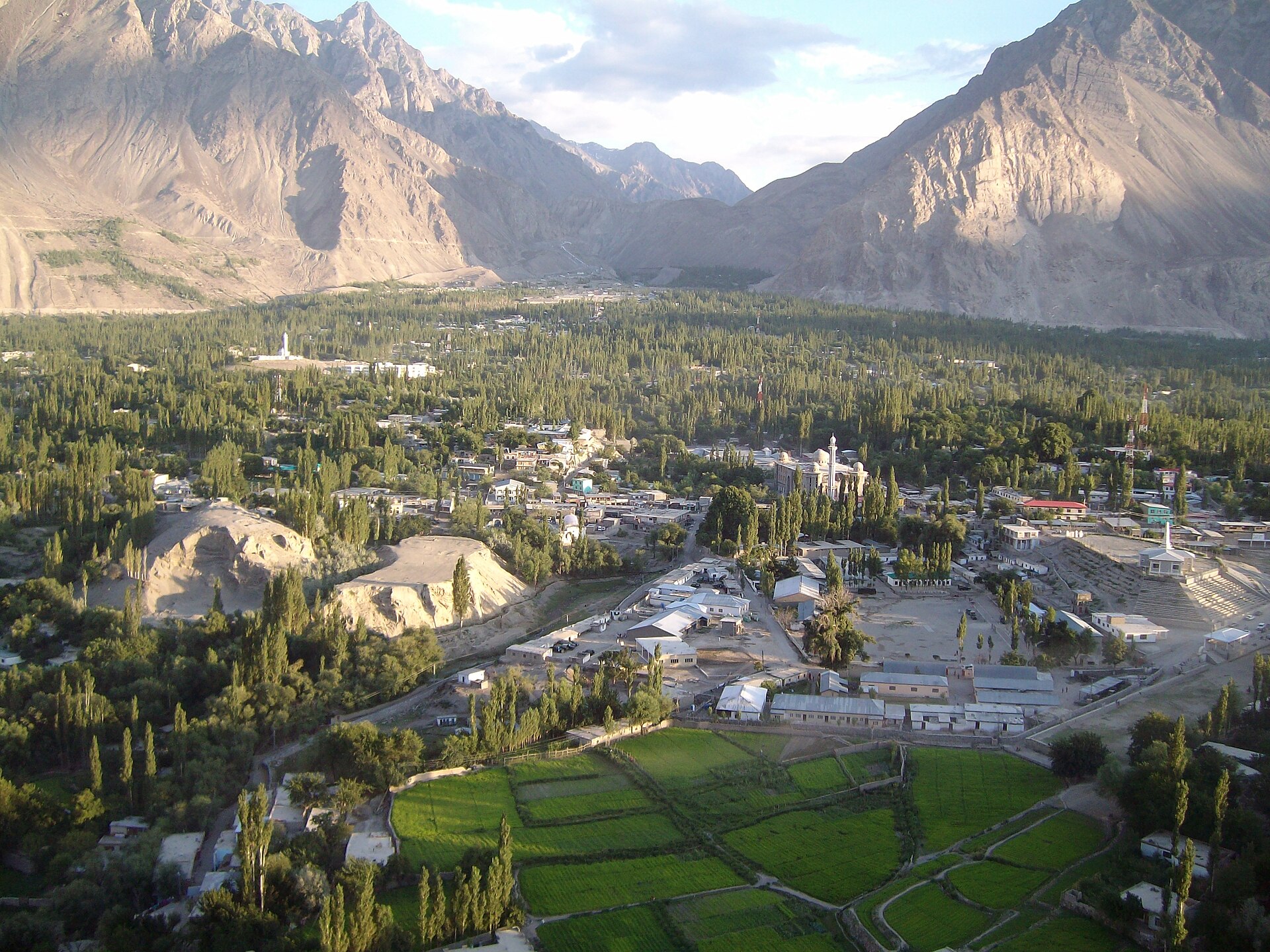 Aerial view of Skardu and its surrounding mountains.