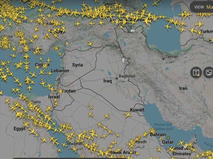 Graph with current planes over the Middle East